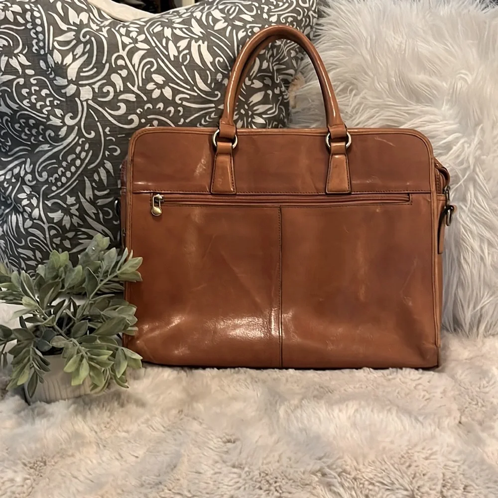 Banuce Vintage Cognac Color Leather Briefcase Laptop Travel Bag